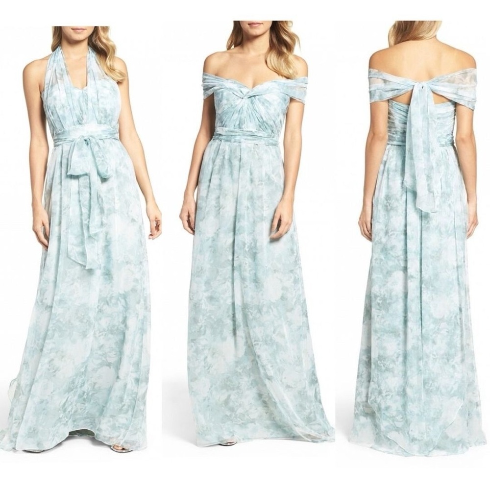 NWT Jenny Yoo Nyla Floral Print Convertible Strapless Chiffon Gown Sz 6